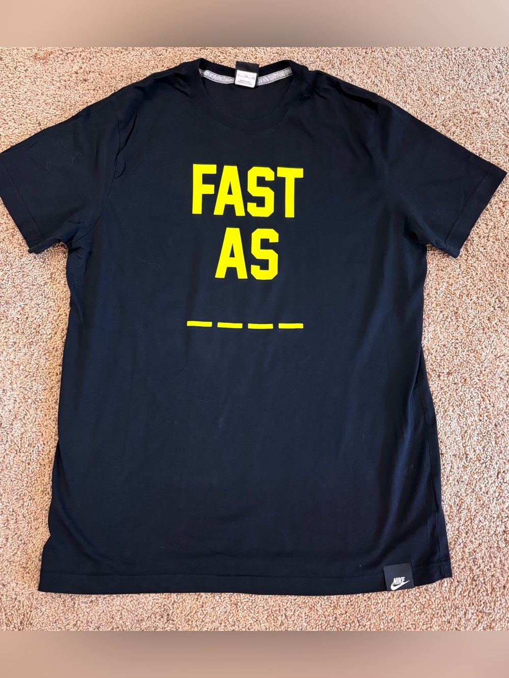 Nike Black T‑Shirt with Bold Yellow FAST AS Graphic, size XL